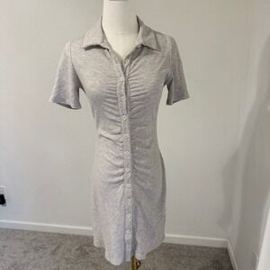 Reformation Lennon Ribbed Ruched Button Front Collared‎ Mini Dress Grey Small